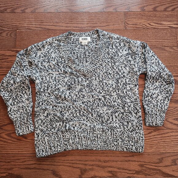 Victoria Secret PINK Black White Marled Knit V-Neck Sweater Y2K Boyfriend Sz M - Picture 1 of 6